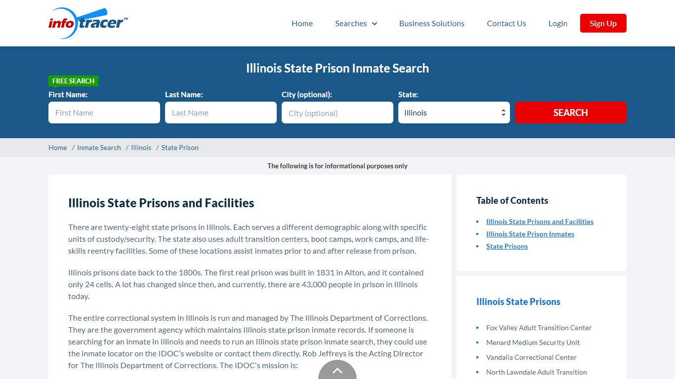 Illinois State Prisons Inmate Records Search - InfoTracer